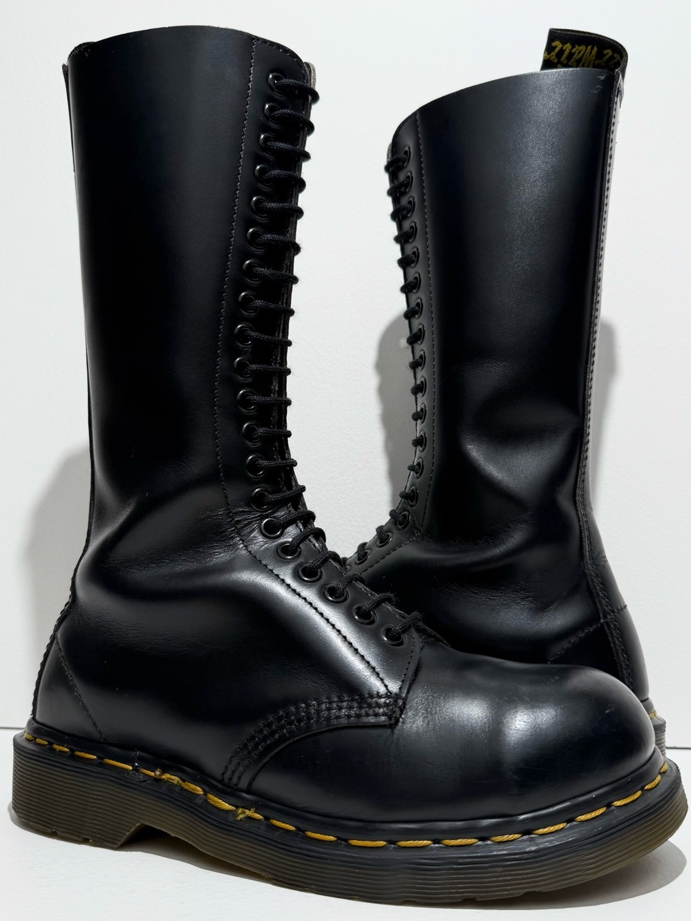 Vintage Dr. Martens England Black 1942 Steel Toe 20 Eye Tall Boots UK 4
